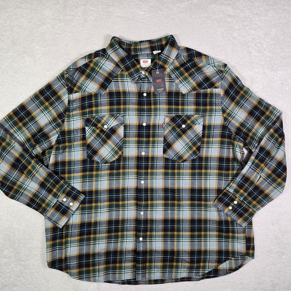 Levis The Western Standard Fit Plaid Flannel Shirt Mens 2XL Green 574230019 - Picture 1 of 9